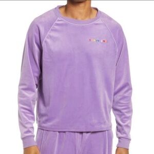 BP Women’s I Love You Rainbow Embroidered Velvet Velour Sweatshirt Purple